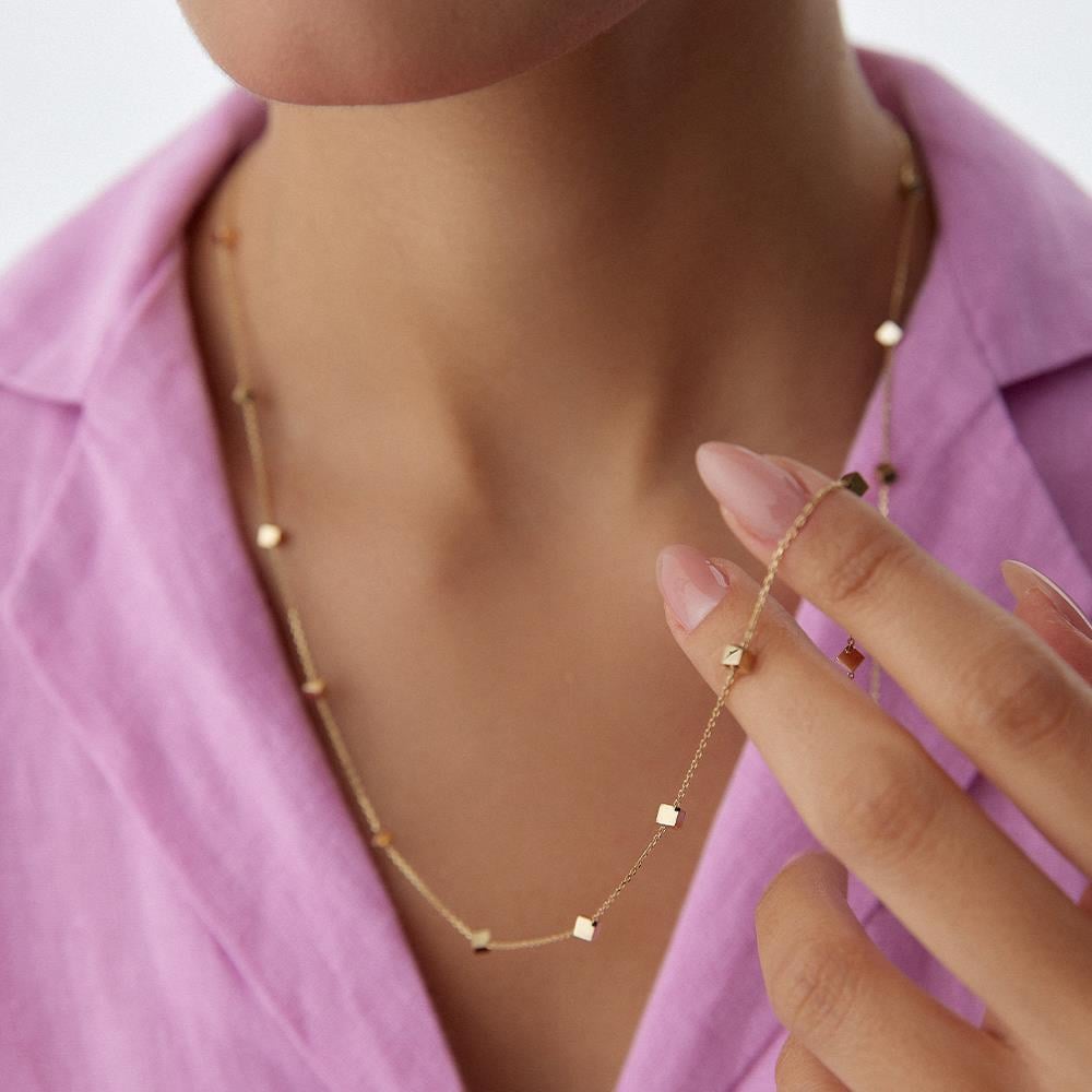 Long Cube Rose Altın Kolye - Image 3