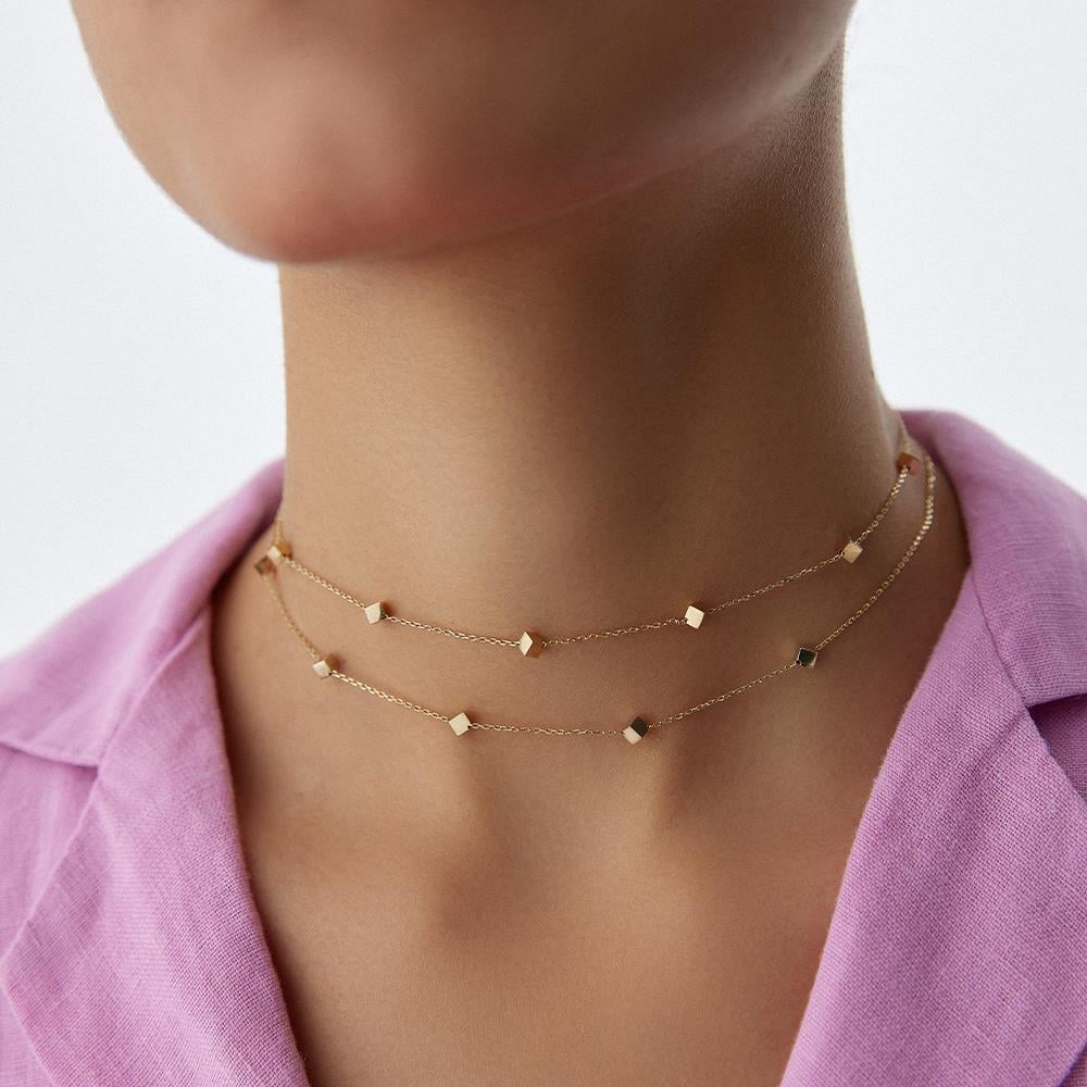 Long Cube Rose Altın Kolye - Image 2