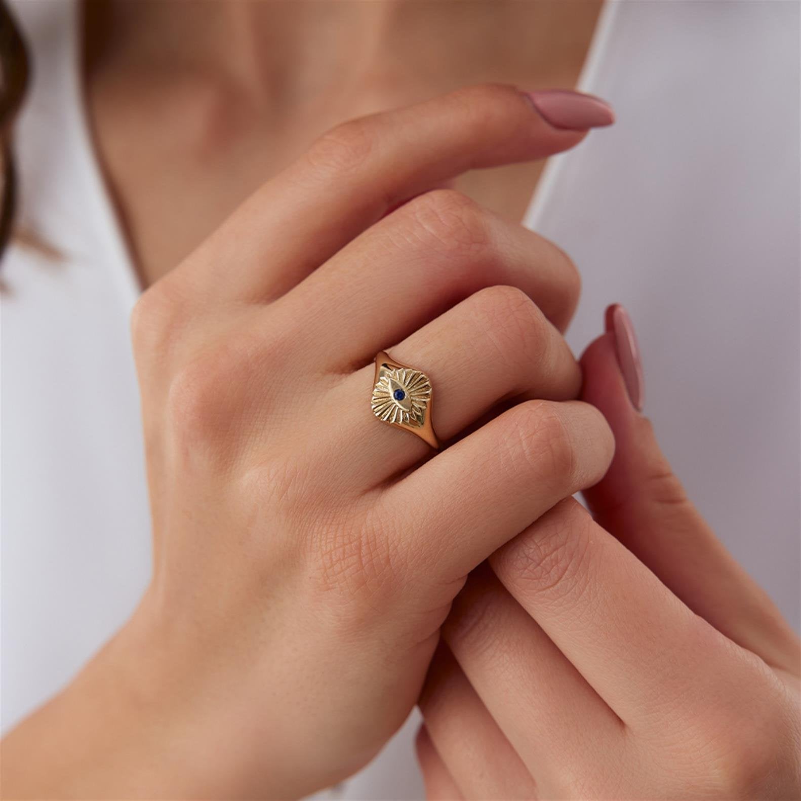 Mavi Göz Detaylı Şovalye Yüzük - Image 1