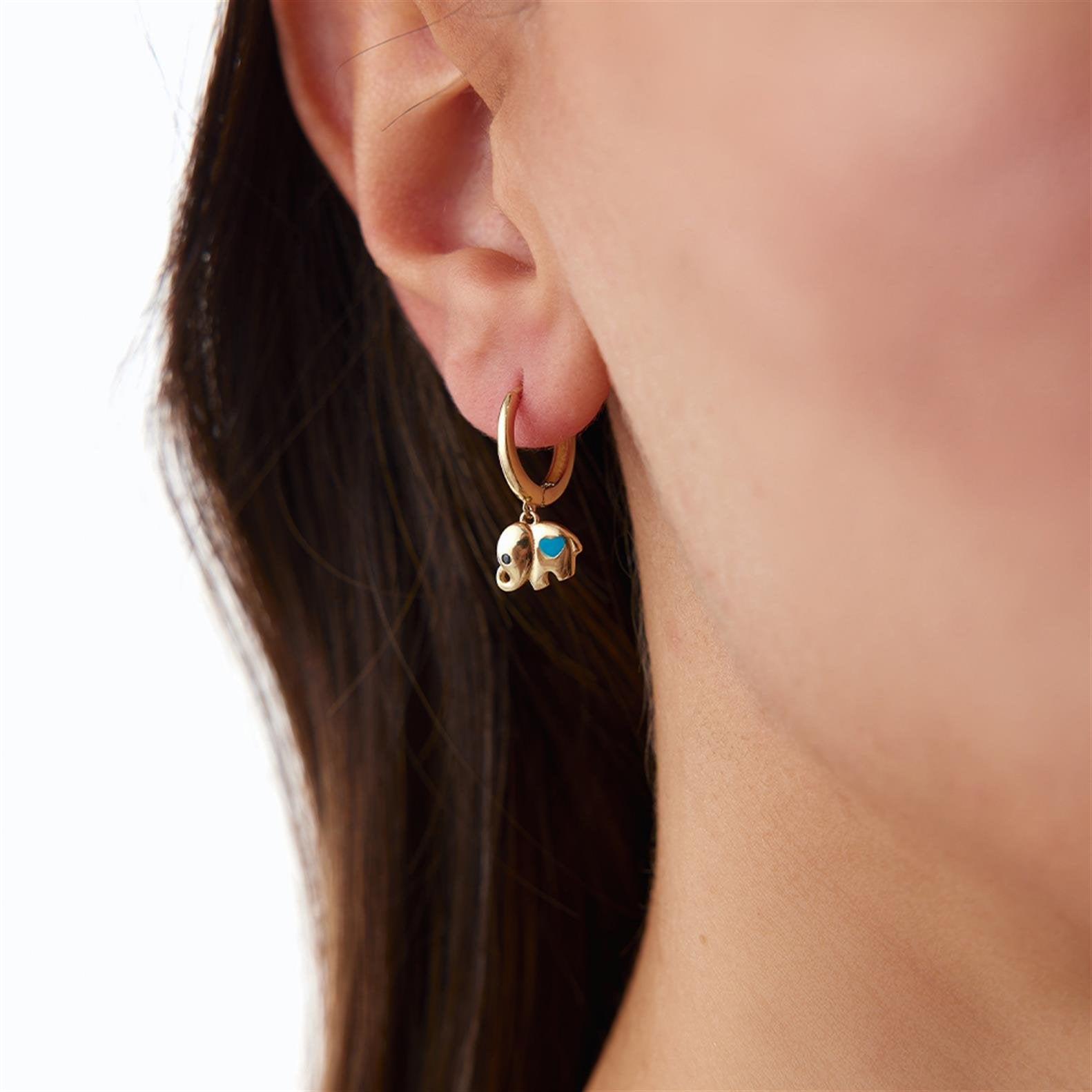 Mavi Mine Kalp Figürlü Minimal Fil Küpe - Image 1