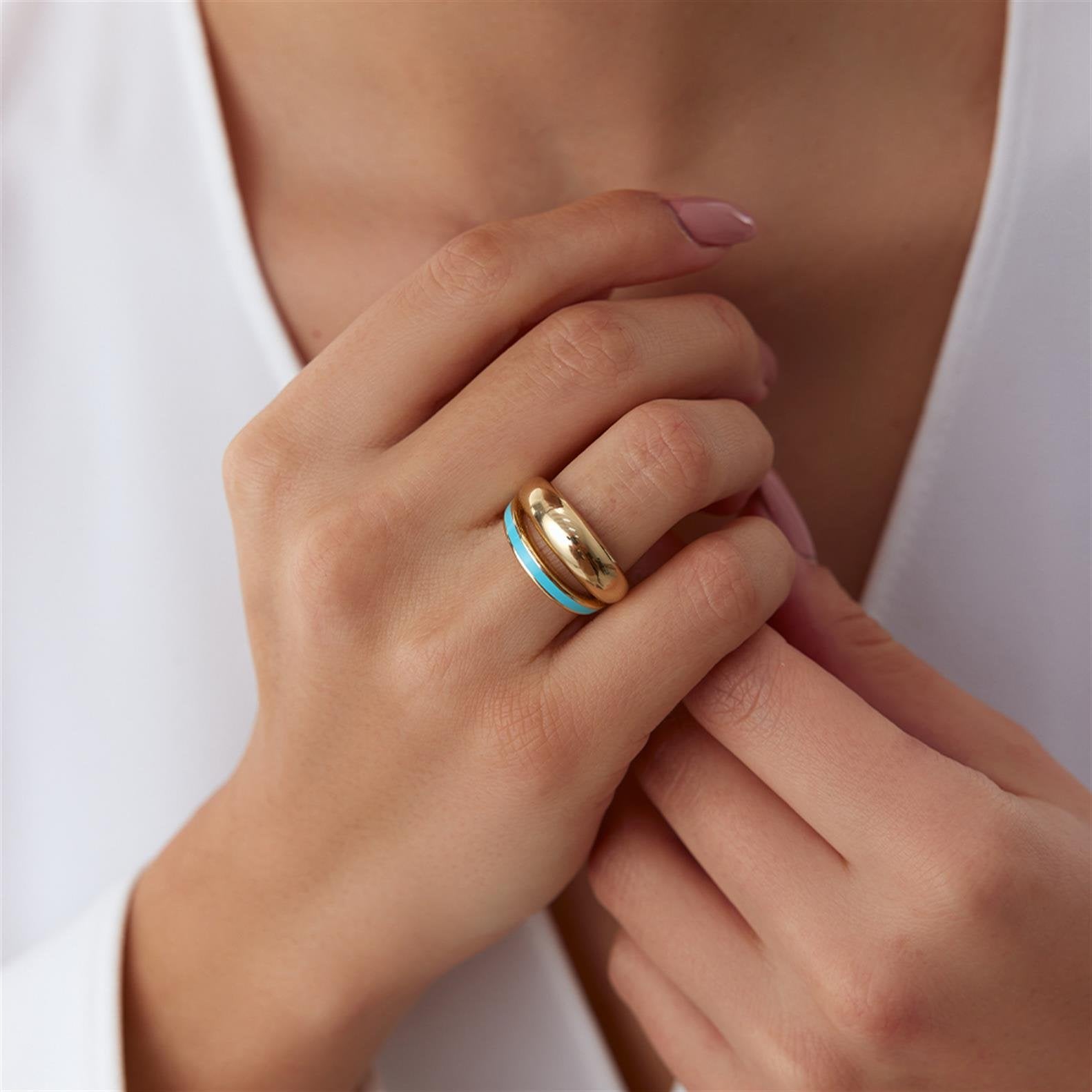 Mavi Mineli Cetaş Eterna  Altın Yüzük - Image 1