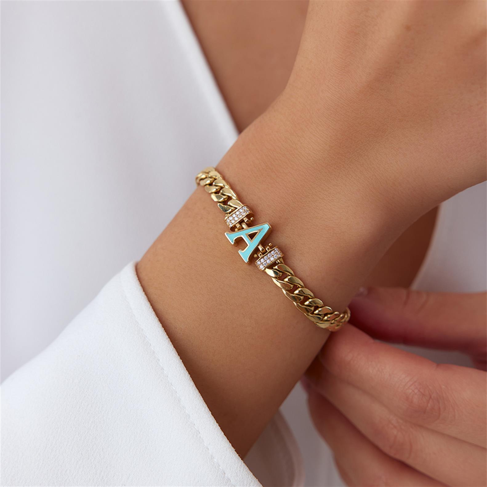 Mavi Mineli Harf Bileklik - Image 1