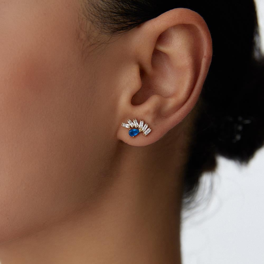 Mavi Taşlı Göz Altın Küpe - Image 2