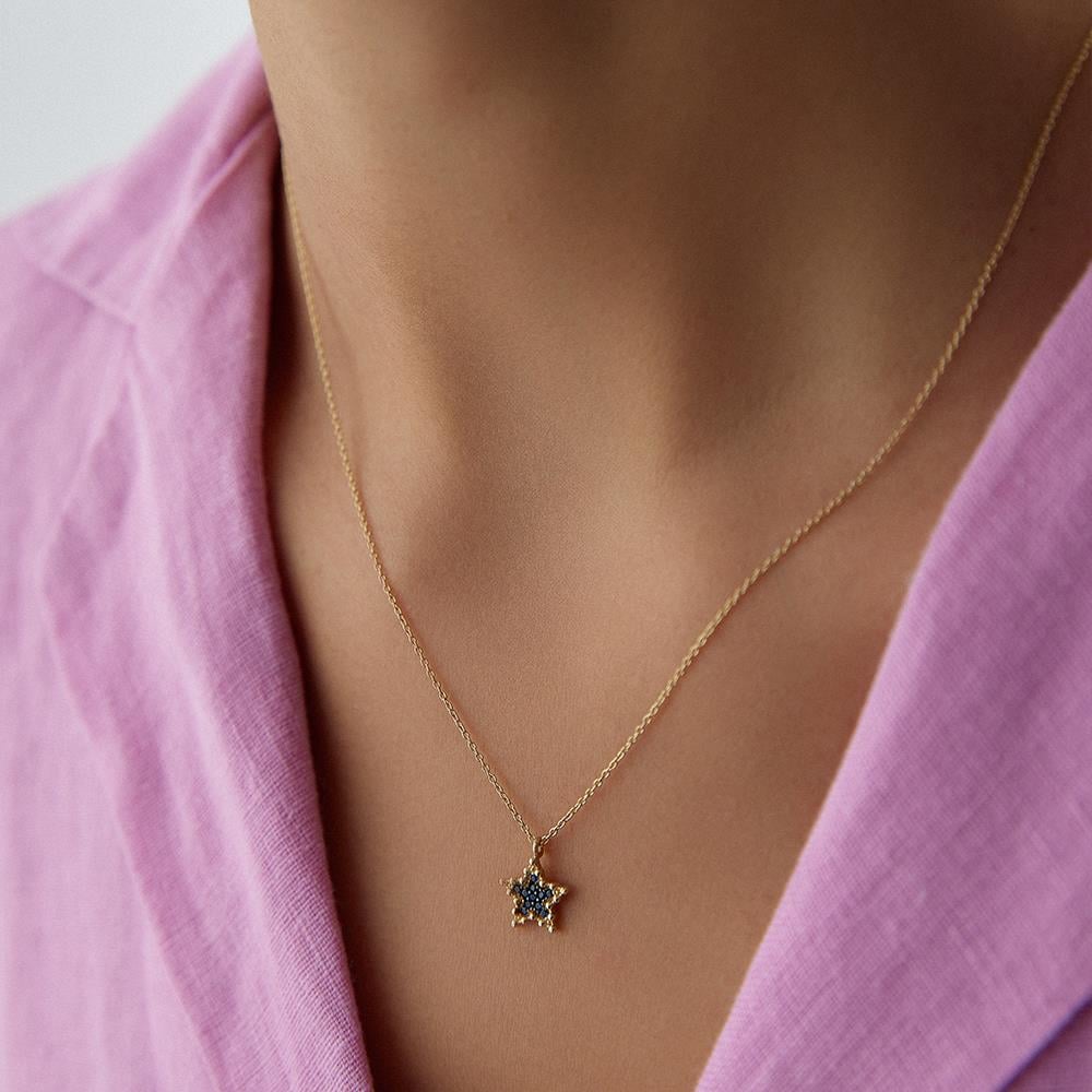 Mavi Taşlı Minimal Yıldız Altın Kolye - Image 2