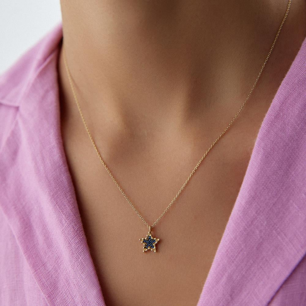 Mavi Taşlı Minimal Yıldız Altın Kolye - Image 2
