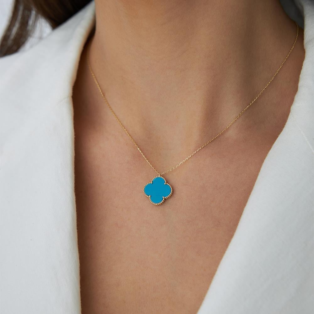 Mavi Taşlı Yonca Altın Kolye - Image 1