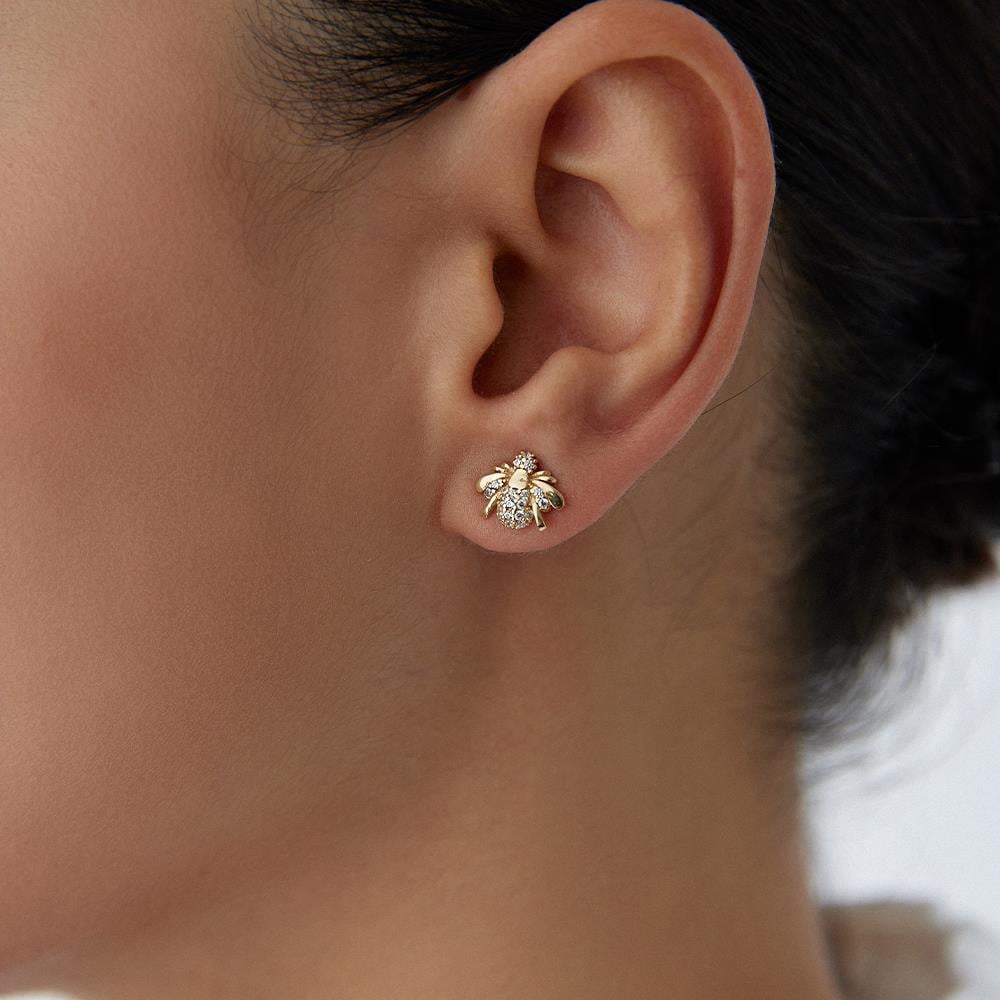 Minimal Arı Altın Küpe - Image 2