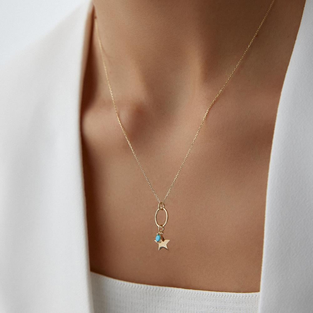 Minimal Firuze Taşlı Yıldız Altın Kolye - Image 2