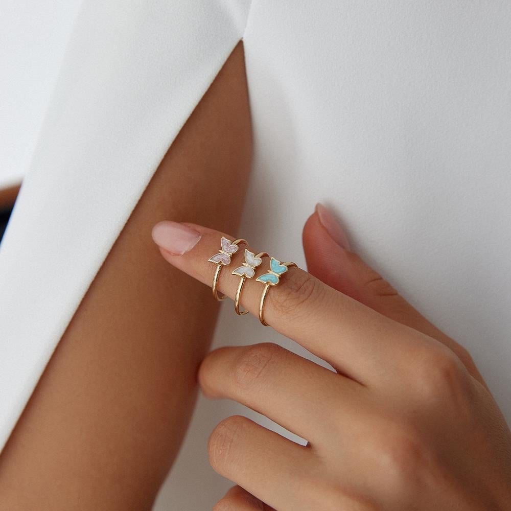 Minimal Sedefli Kelebek Figür Altın Yüzük - Image 2