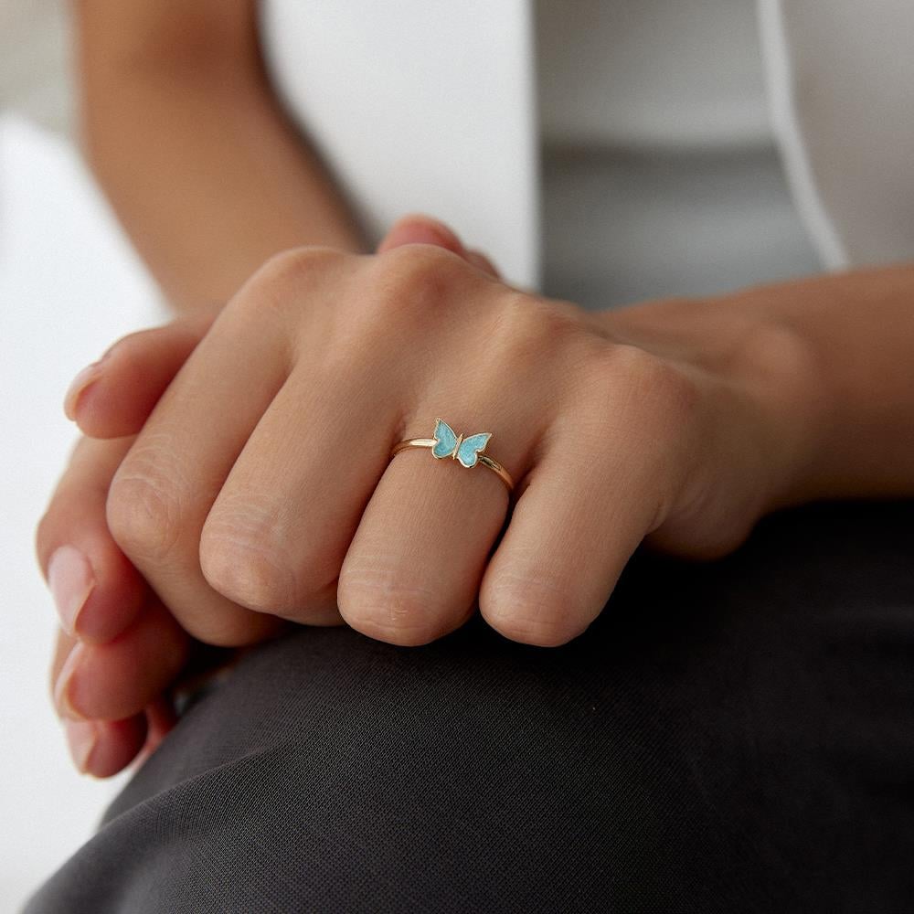 Minimal Sedefli Kelebek Figür Altın Yüzük - Image 4