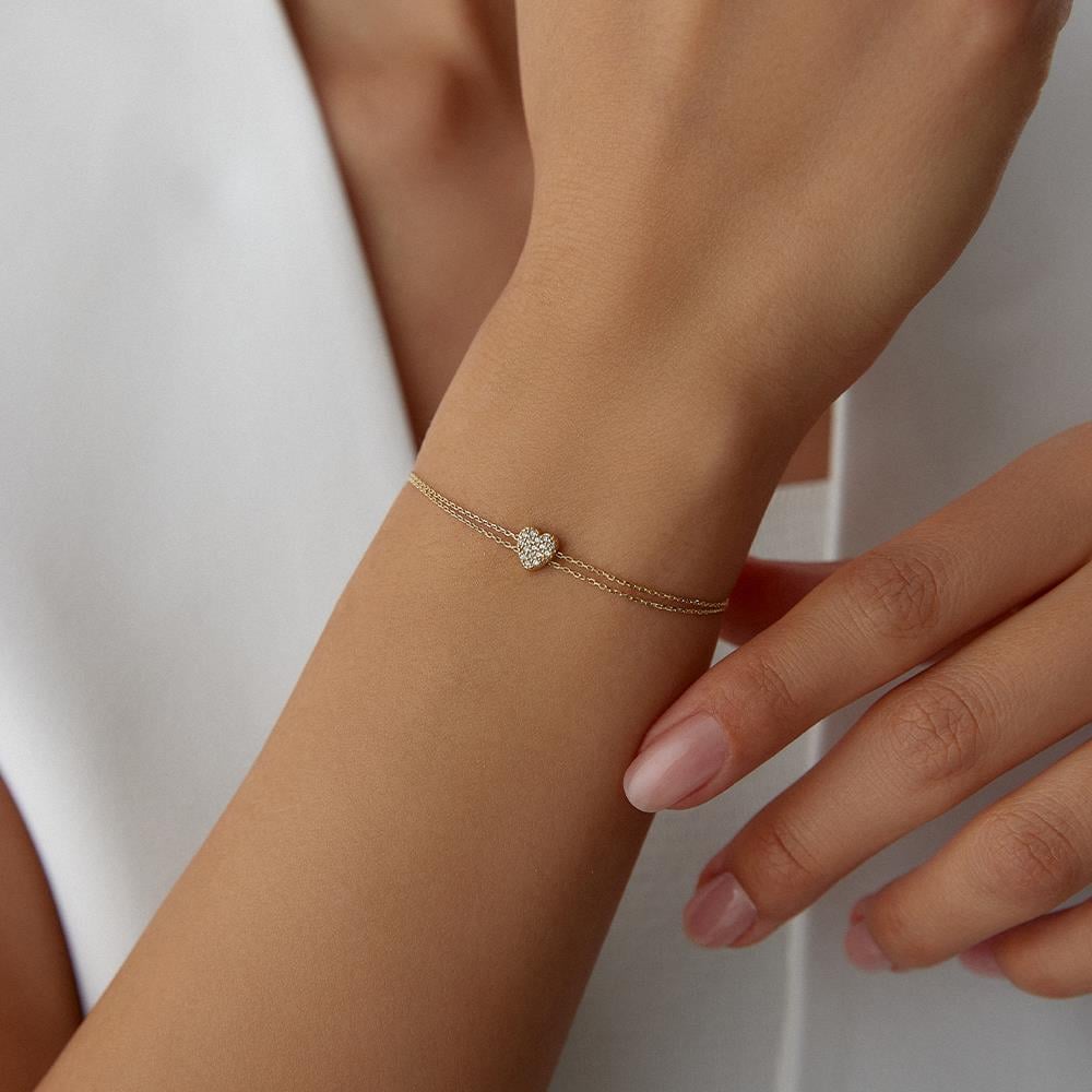 Minimal Taşlı Kalp Altın Bileklik - Image 2