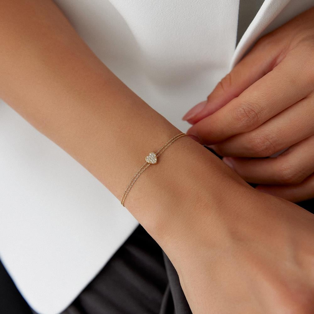 Minimal Taşlı Kalp Altın Bileklik - Image 2