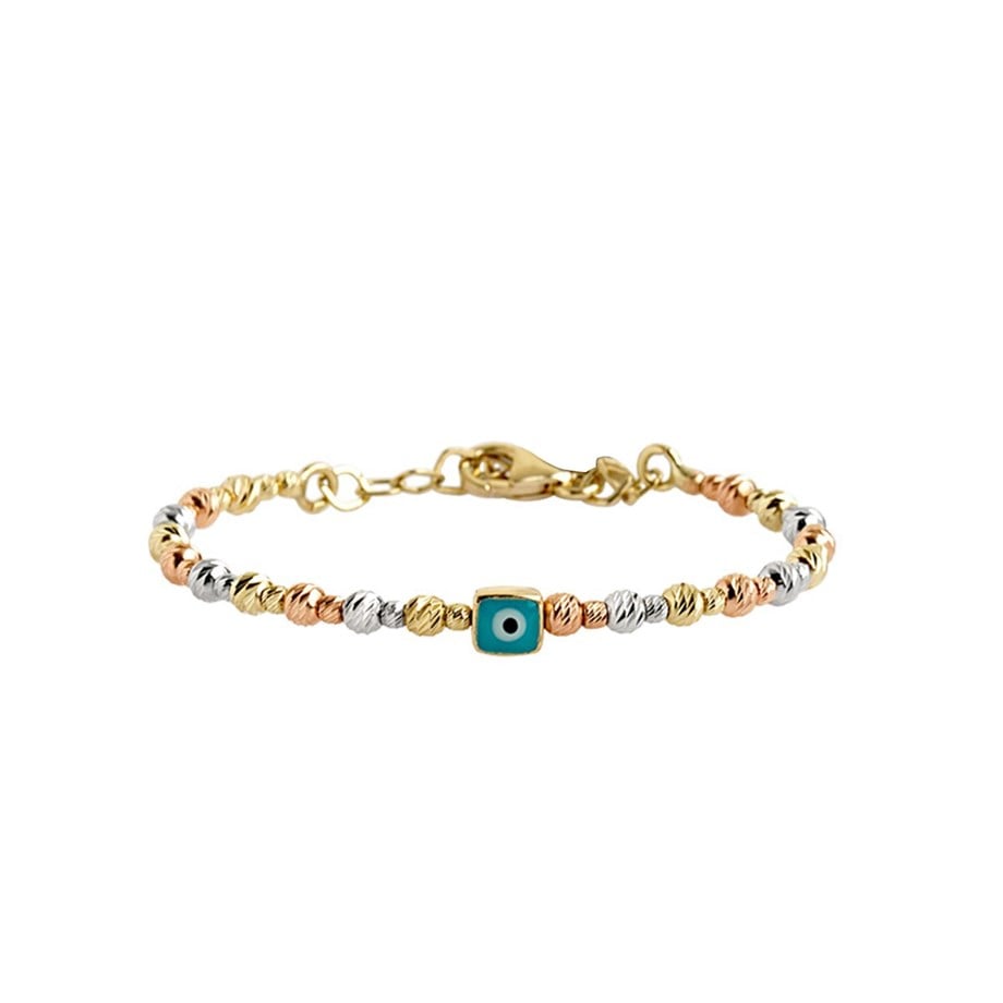 Nazar Boncuklu 3 Renk Altın Dorika Çocuk Bilezik - Image 1