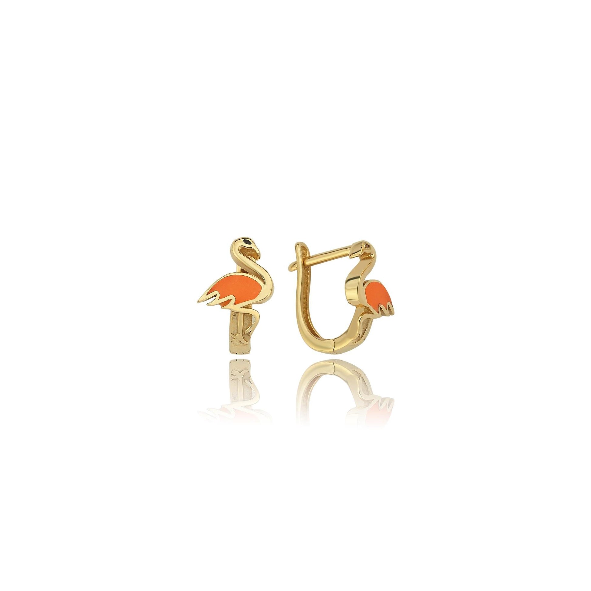 Orange Flamingo Çocuk Altın Küpe - Image 1