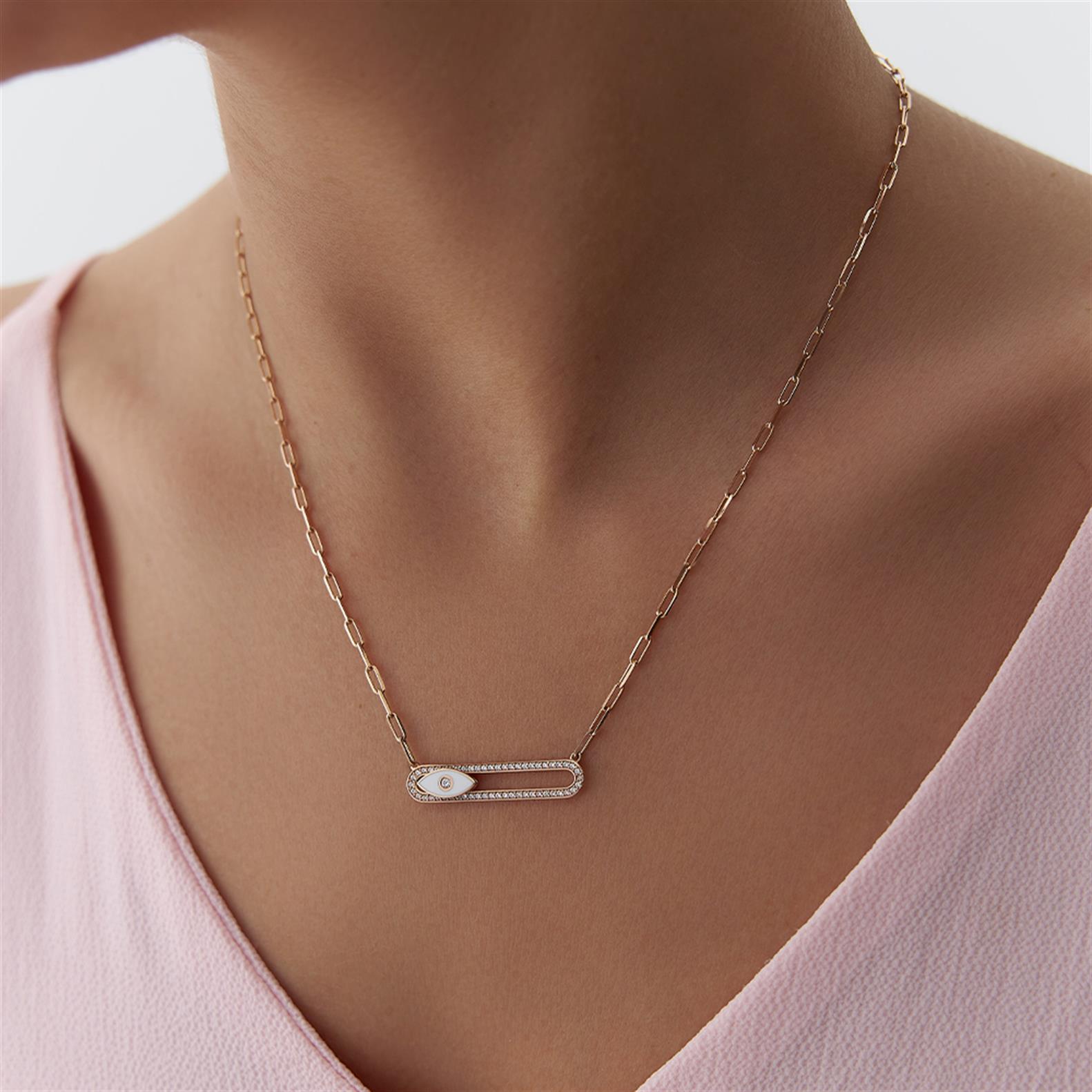 Özel Tasarım Beyaz Mineli Ataç Kolye - Image 1