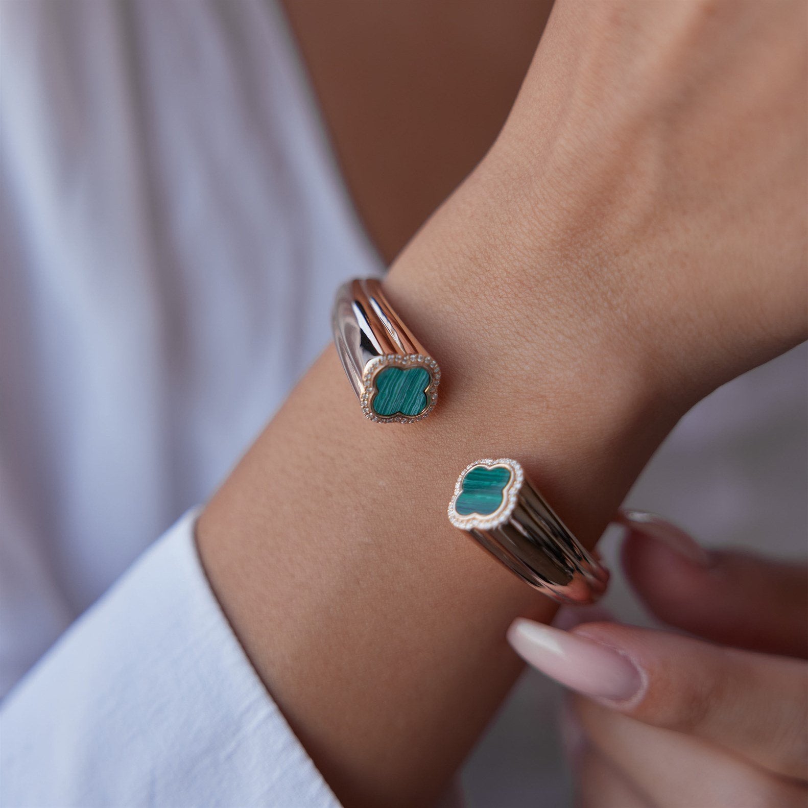 Özel Tasarım Yonca Kesim Pırlanta Kelepçe - Image 1