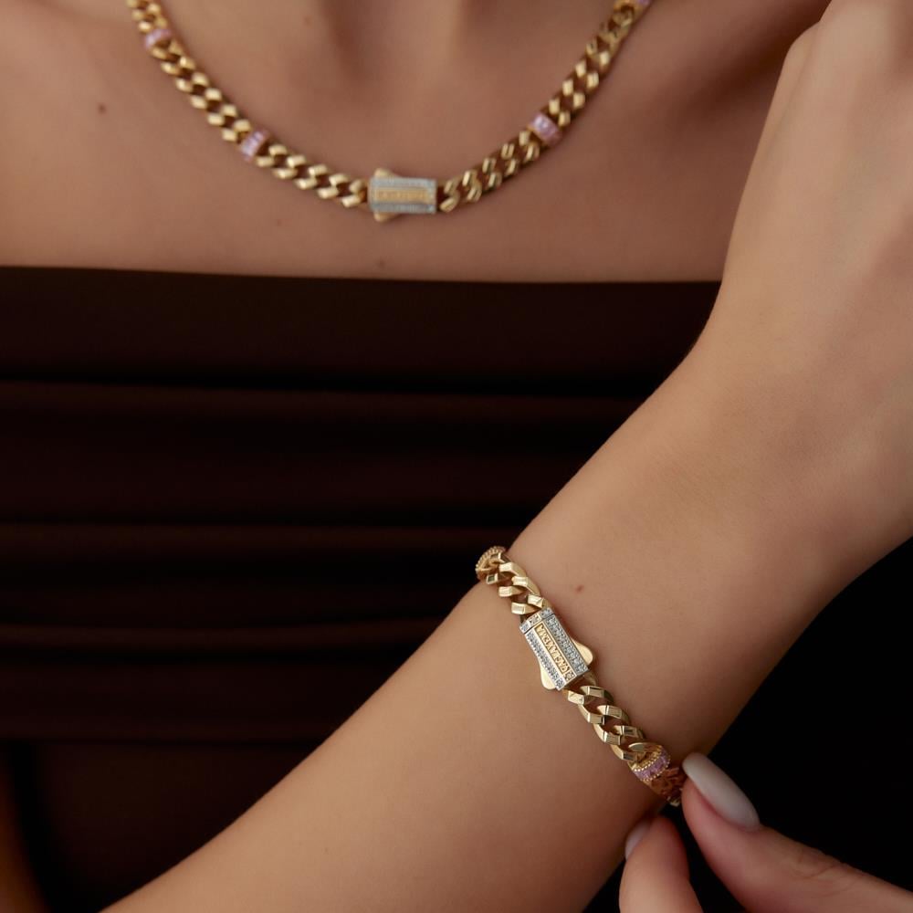 Pembe Taşlı Ema Gurmet Altın Bileklik - Image 2