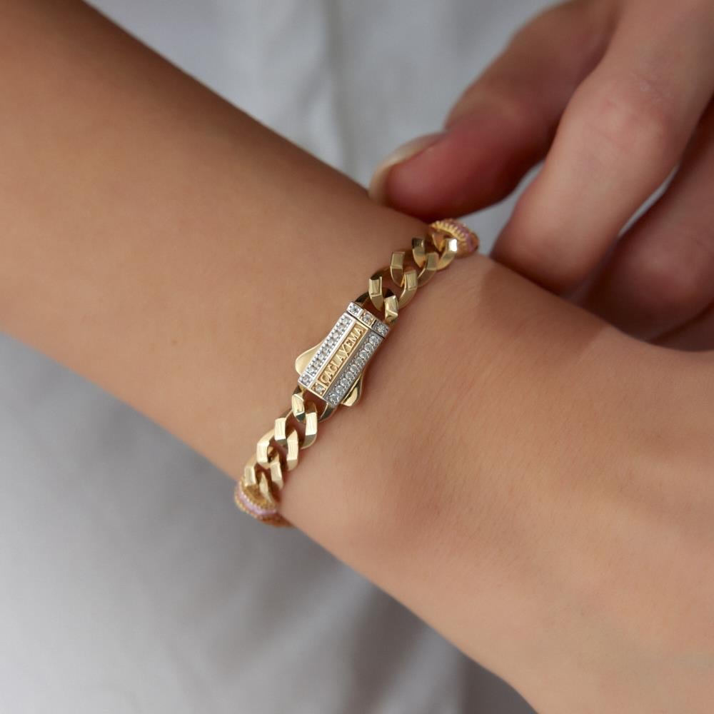 Pembe Taşlı Ema Gurmet Altın Bileklik - Image 3