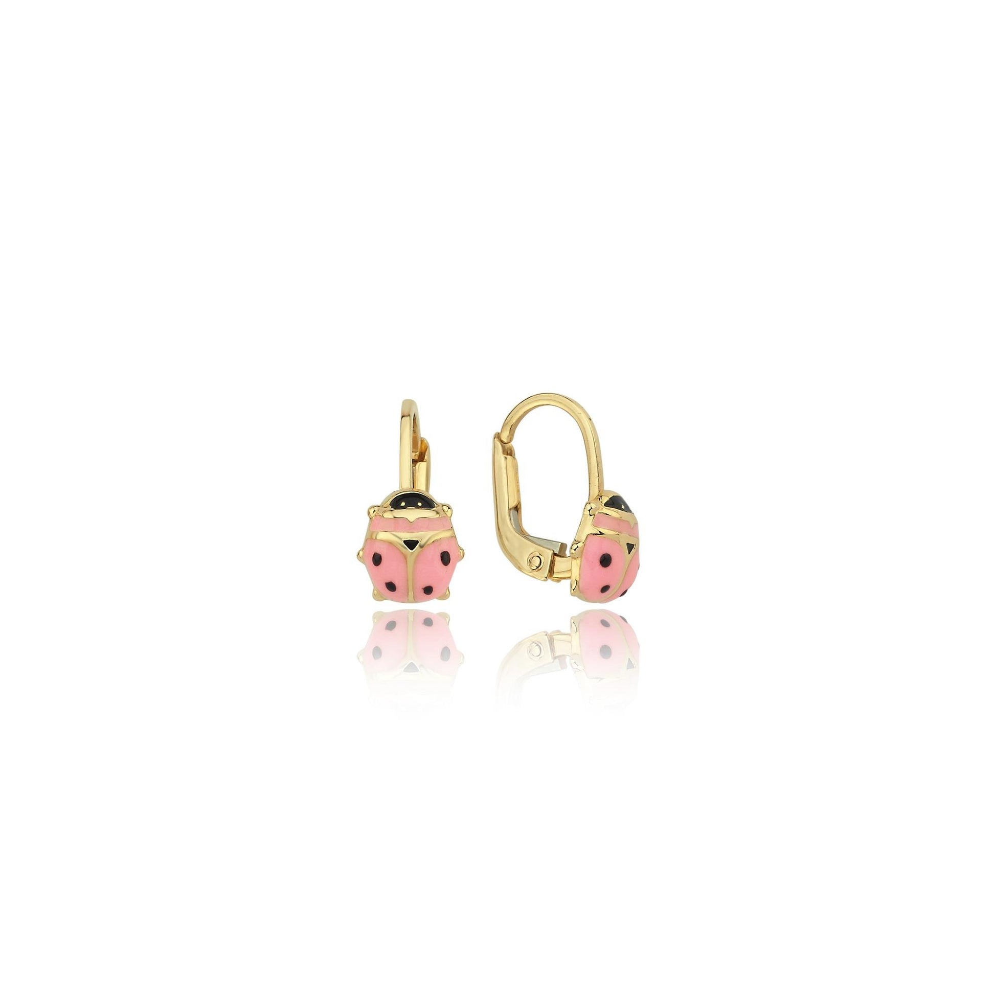 Pink Ladybug Altın Çocuk Küpe - Image 1