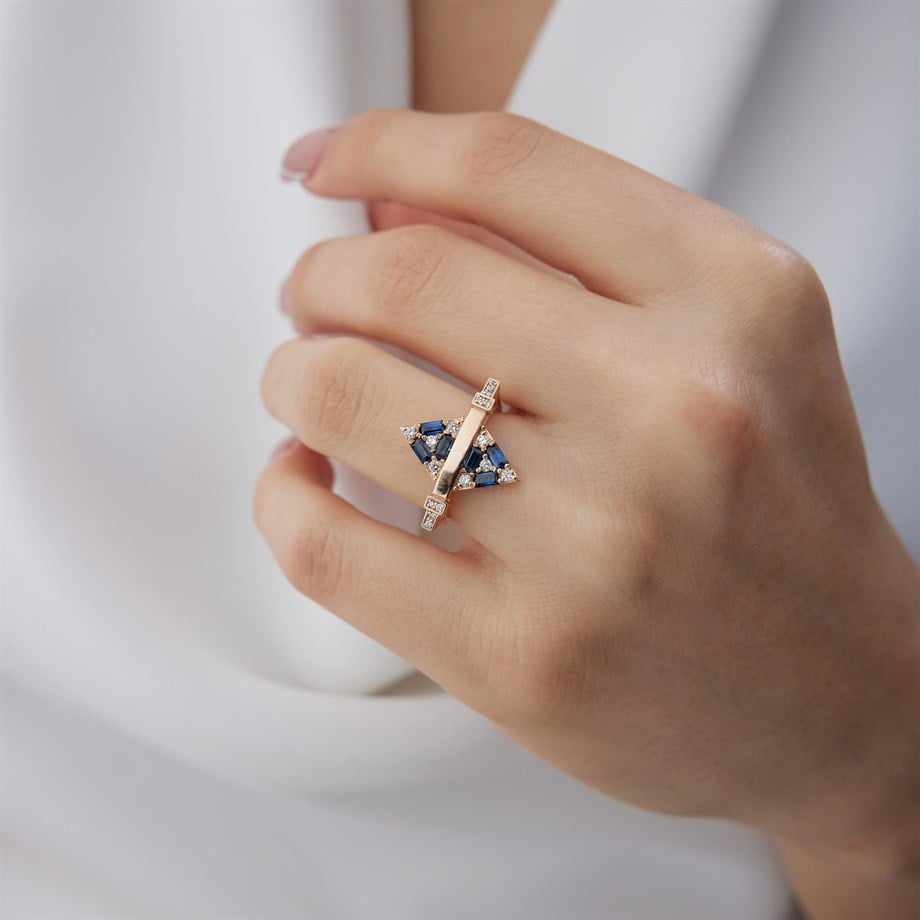 Pırlanta Safir Rose Tasarım Yüzük - Image 1