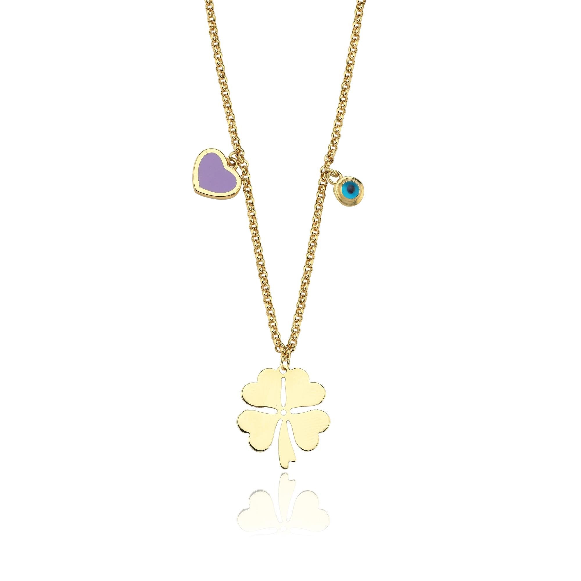 Purple Heart Clover Charm Kolye - Image 2