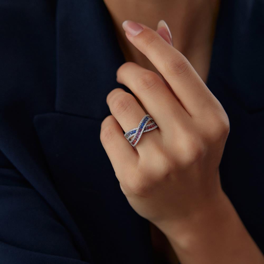 Rainbow Safir Sarmal Pırlanta Yüzük - Image 2