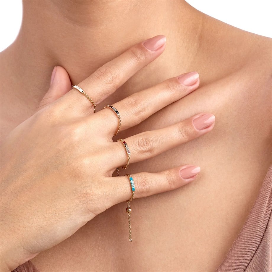 Renkli Mineli Minimal İsim Yüzük - Image 2