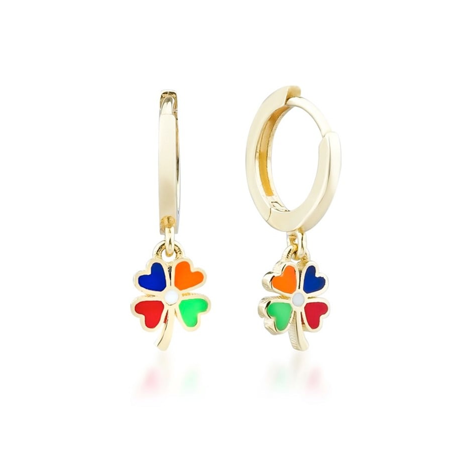 Renkli Mineli Yonca Çocuk Küpe - Image 1