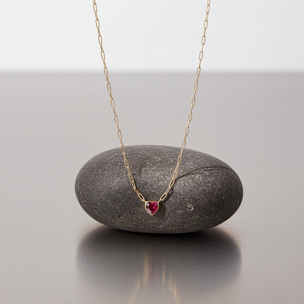 Renkli Taşlı Ataç Zincir Minimal Kalp Kolye - Image 4