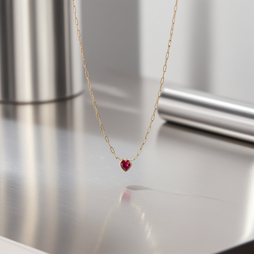 Renkli Taşlı Ataç Zincir Minimal Kalp Kolye - Image 5