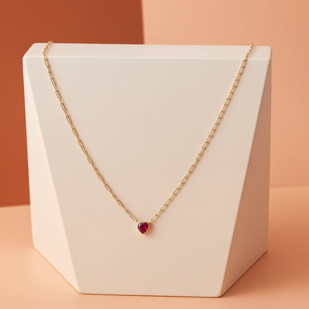 Renkli Taşlı Ataç Zincir Minimal Kalp Kolye - Image 2