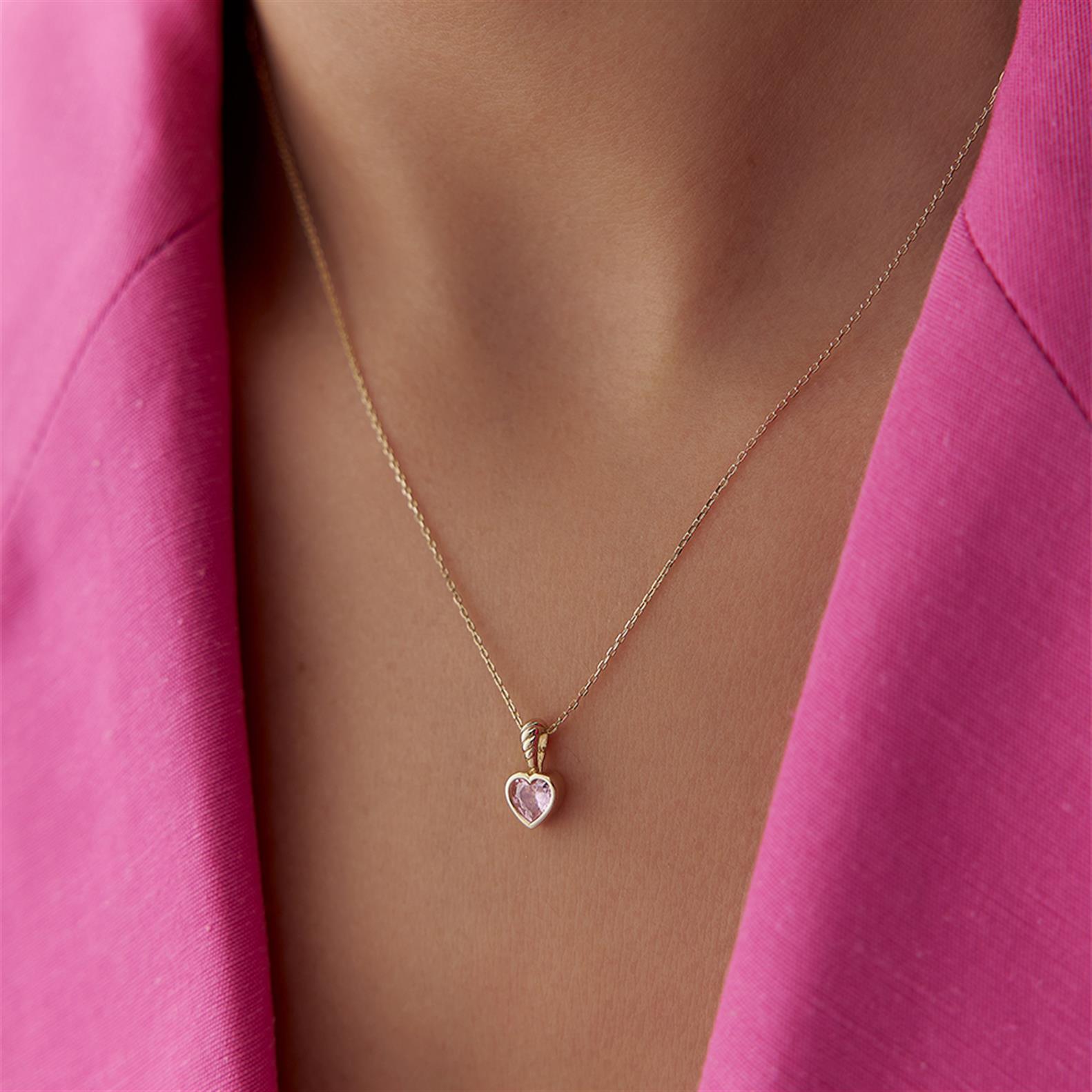 Renkli Taşlı Minimal Kalp Kolye - Image 2