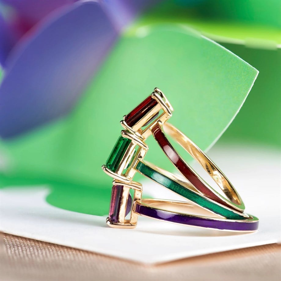 Renkli Zircon Renkli Mineli Minimal Yüzük - Image 2