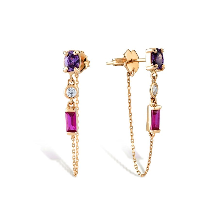 Renkli Zirkon Taşlı Sallantılı Küpe - Image 4