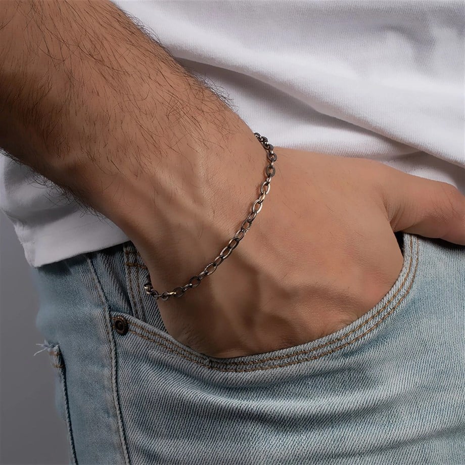Rhodium 14 Ayar Altın Siyah Zincir Erkek Bileklik - Image 2