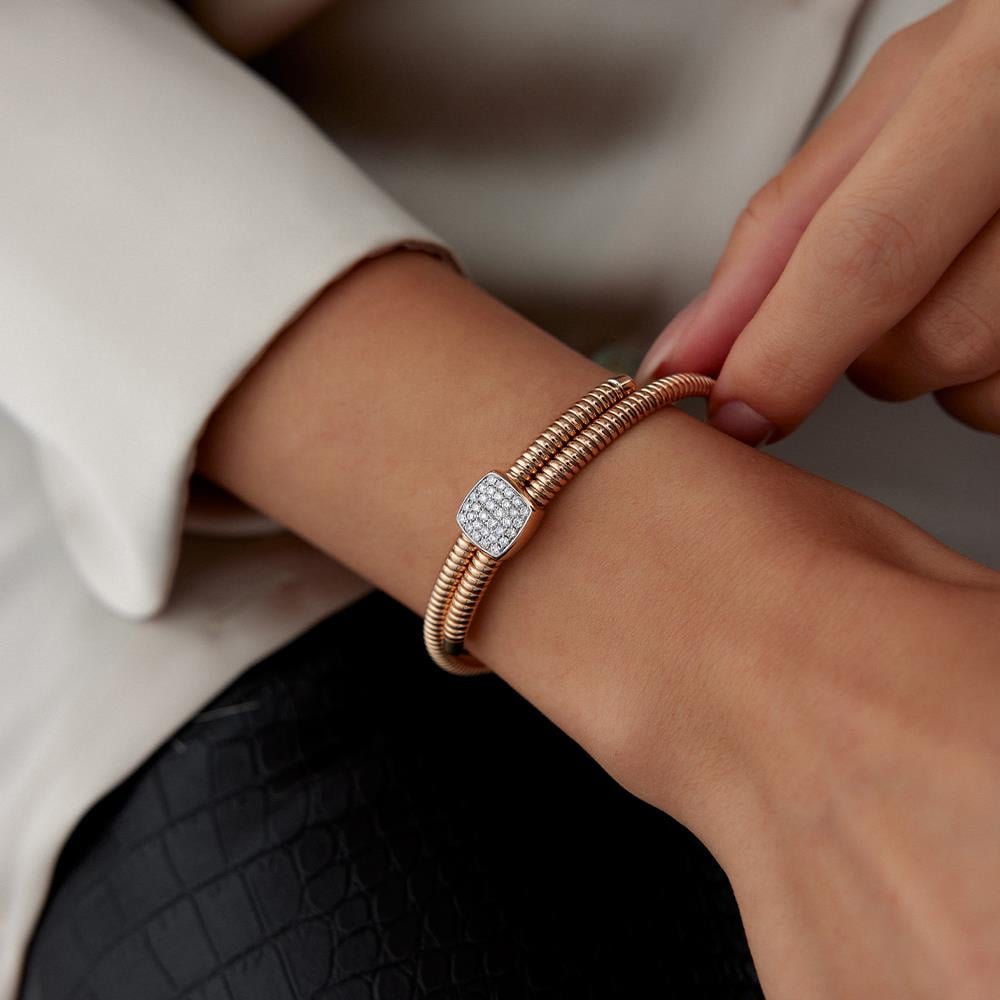 Rose Altın Çift Sıra Tasarım Pırlanta Kelepçe Bileklik - Image 3