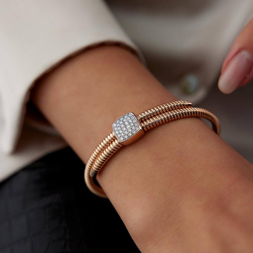 Rose Altın Çift Sıra Tasarım Pırlanta Kelepçe Bileklik - Image 2