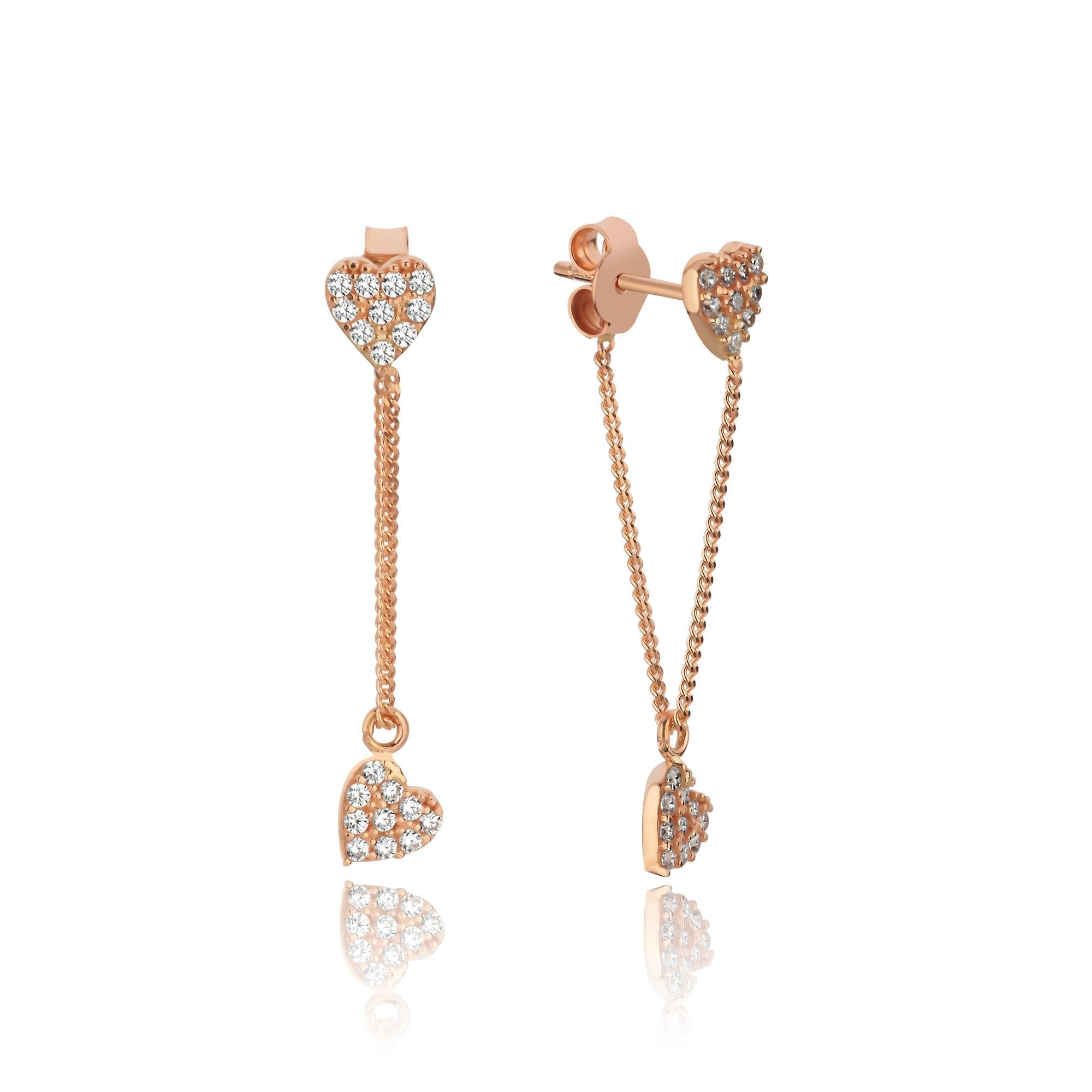 Rose Altın Kalp Zincir Küpe - Image 1