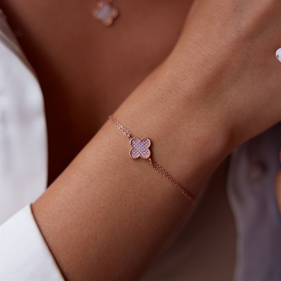 Rose Altın Minimal Yonca Bileklik - Image 2