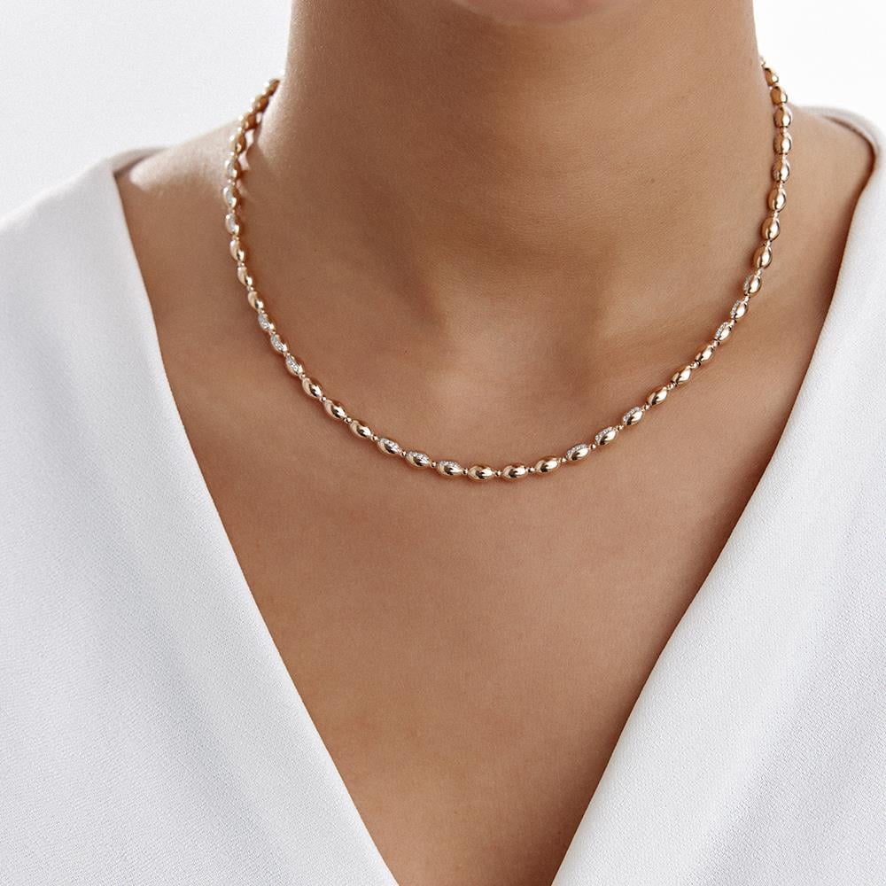 Rose Altın Oval Zincir Pırlanta Kolye - Image 2