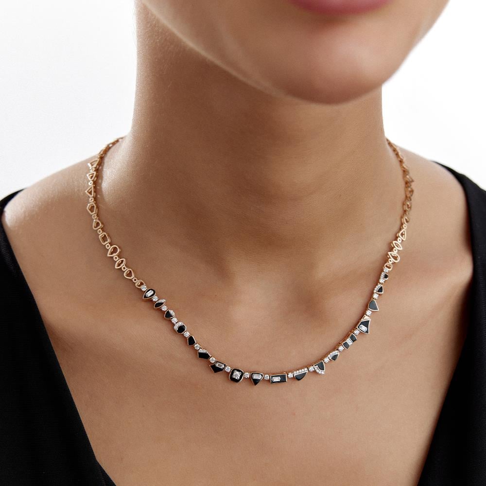 Rose Altın Siyah Mineli Tasarım Pırlanta Kolye - Image 2