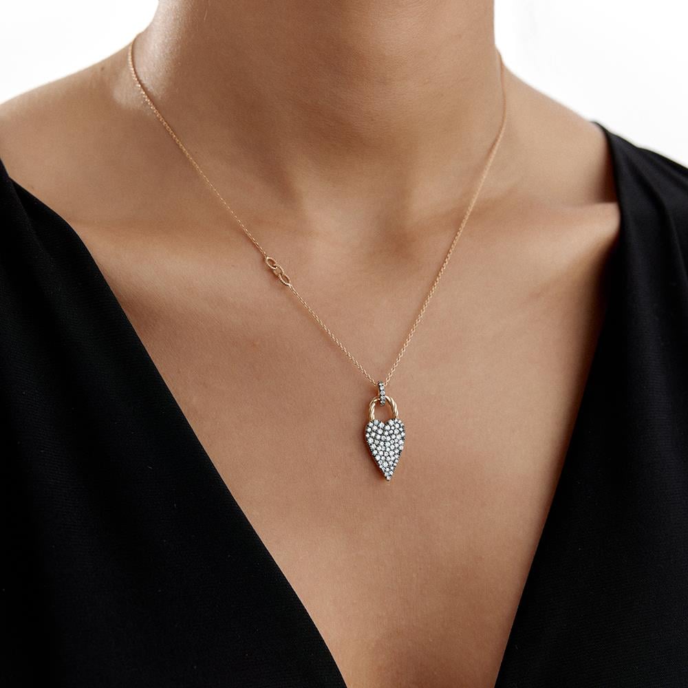 Rose Altın Tasarım Kalp Pırlanta Kolye - Image 2