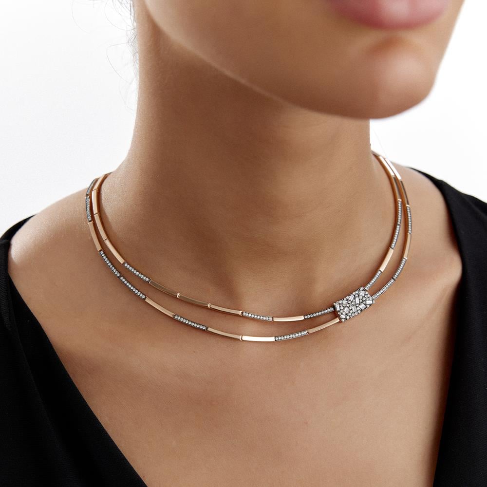 Rose Altın Tasarım Pırlanta Gerdanlık Kolye - Image 2