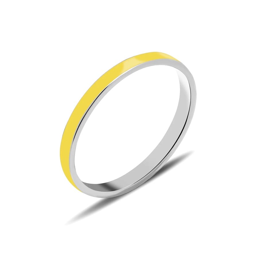 Sarı Mineli Klasik Minimal Alyans Yüzük - Image 2