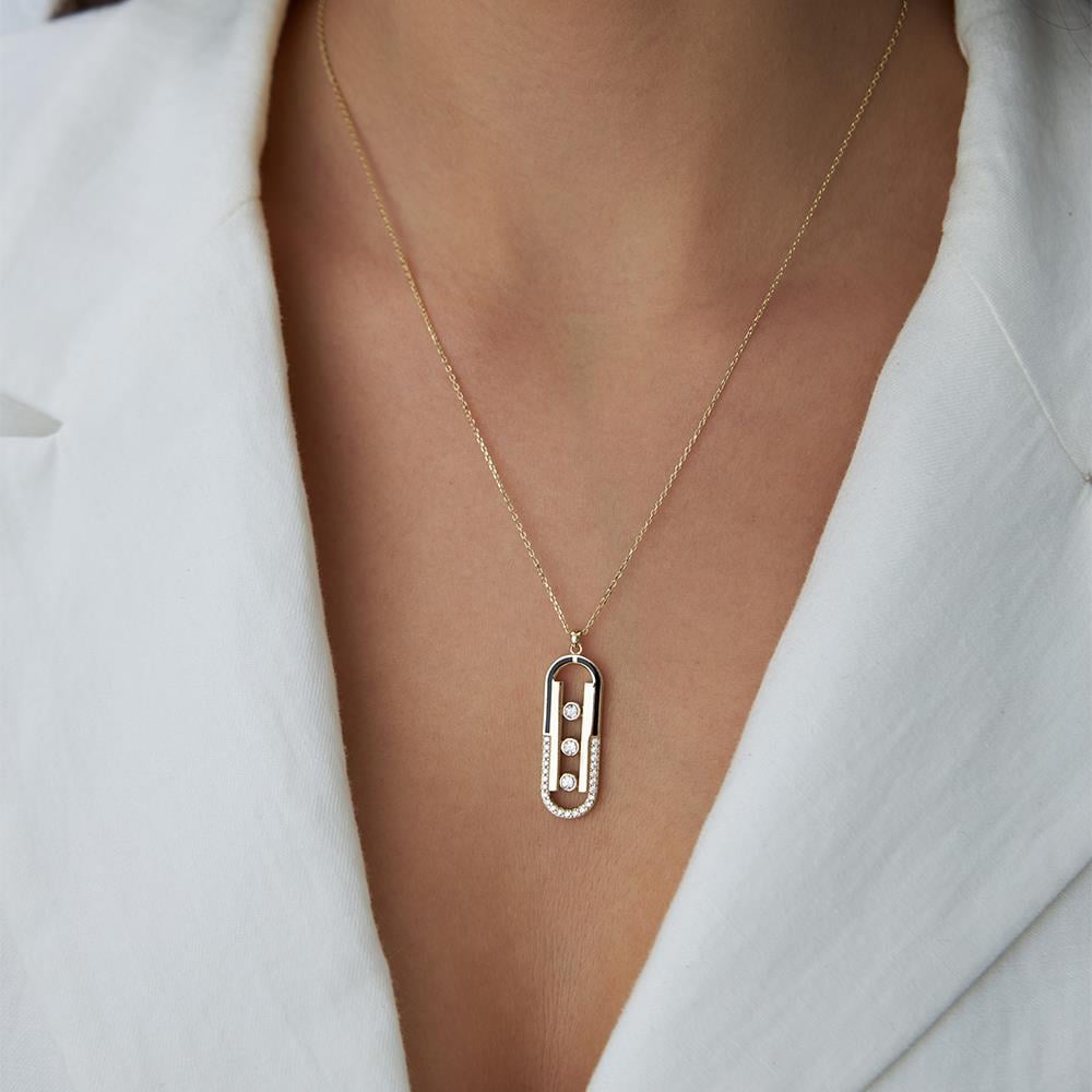 Siyah Mineli Tasarım Ataç Altın Kolye - Image 2