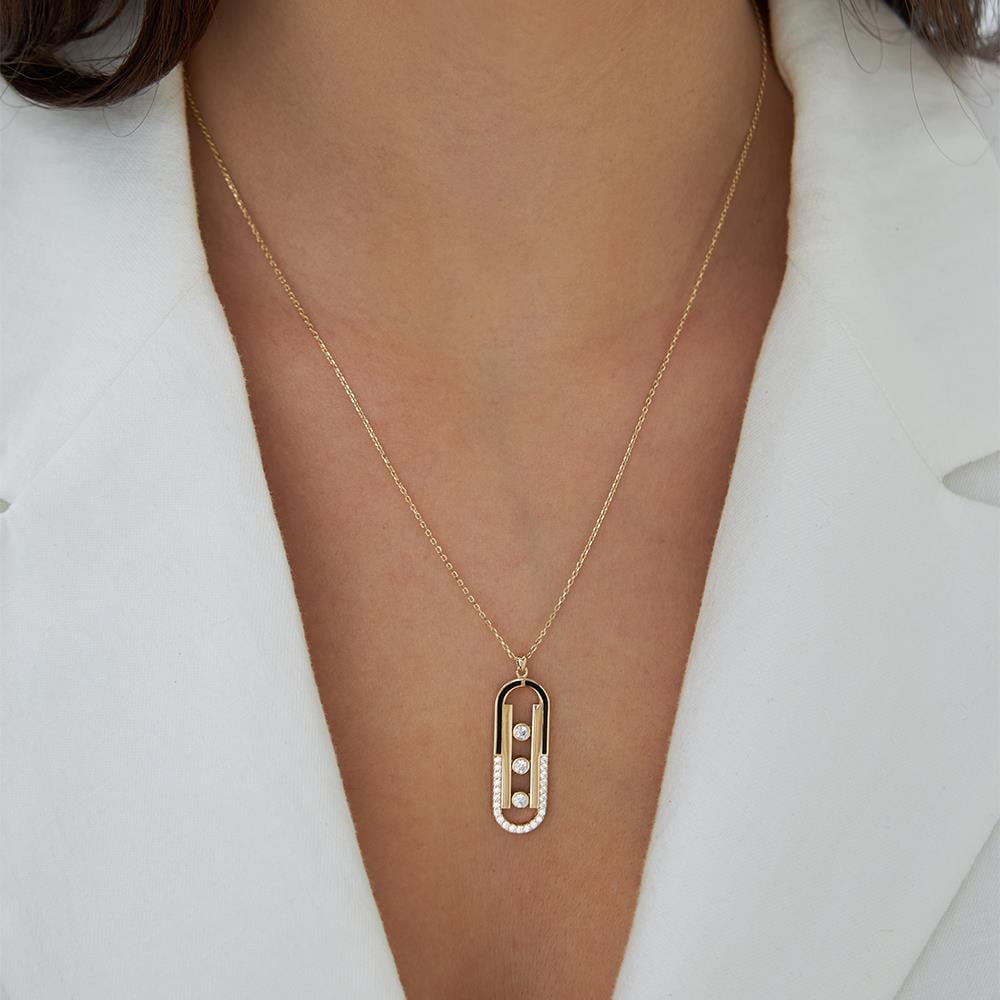 Siyah Mineli Tasarım Ataç Altın Kolye - Image 2