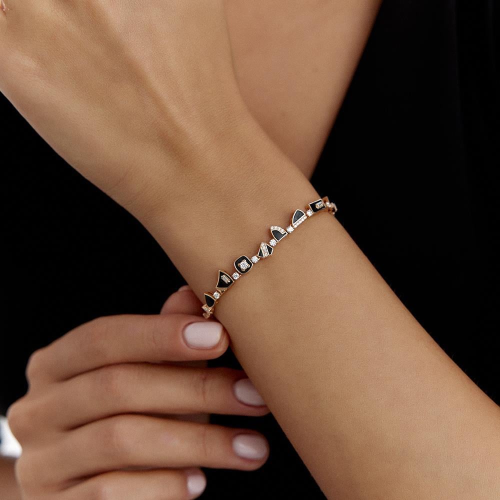 Siyah Mineli Rose Altın Tasarım Pırlanta Bileklik - Image 2