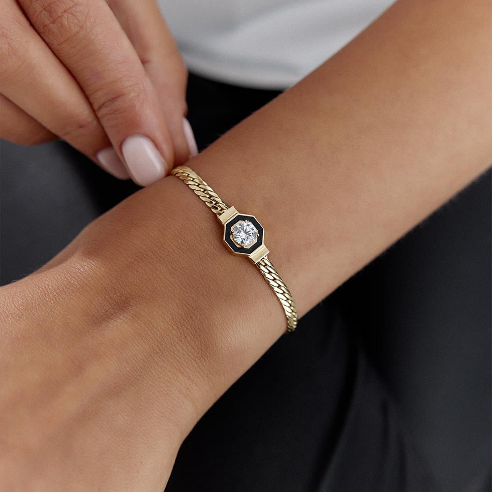 Siyah Mineli Taşlı İtalyan Altın Bileklik - Image 2