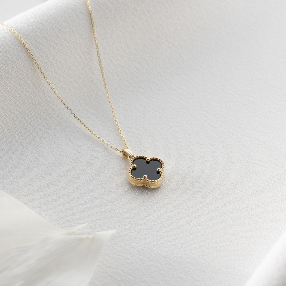 Siyah Onyx Mineli Mini Boy Yonca Kolye - Image 2