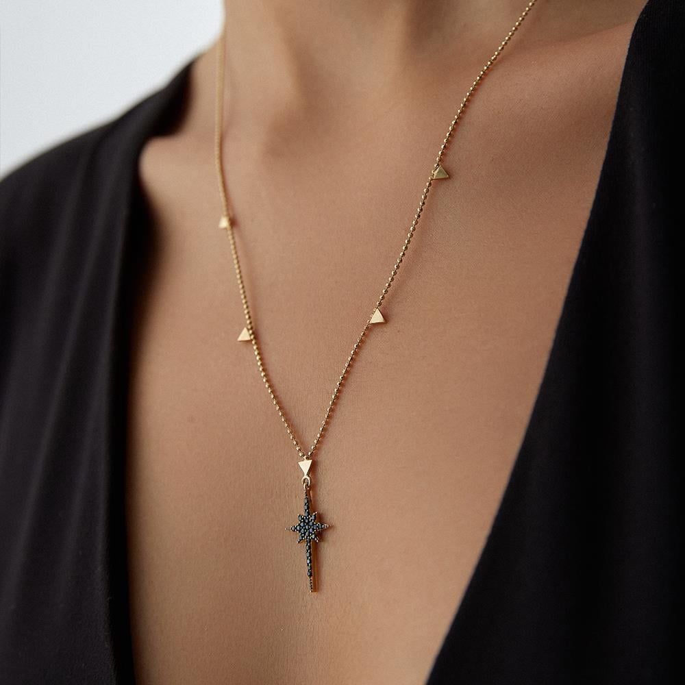 Siyah Taşlı Minimal Kuzey Yıldızı Altın Kolye - Image 2